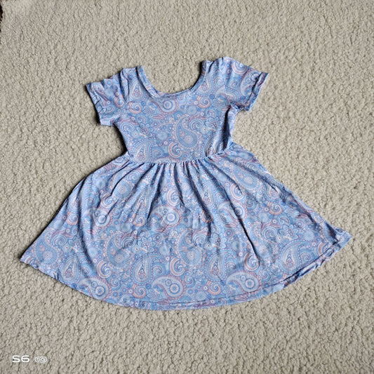 RTS SALES NO MOQ G4-11-5[;;\ Pink arc pattern light blue short-sleeved skirt