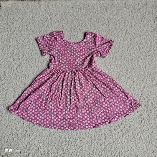 RTS SALES NO MOQ G4-11-5/\;]Purple short-sleeved dress with bear footprints