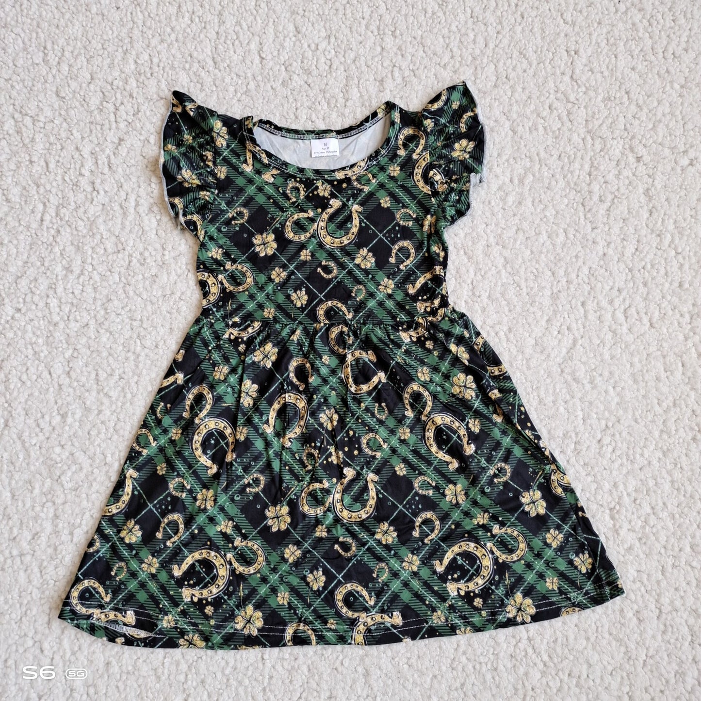 G3-19-2*. Four-leaf clover black and green striped flying sleeves dress