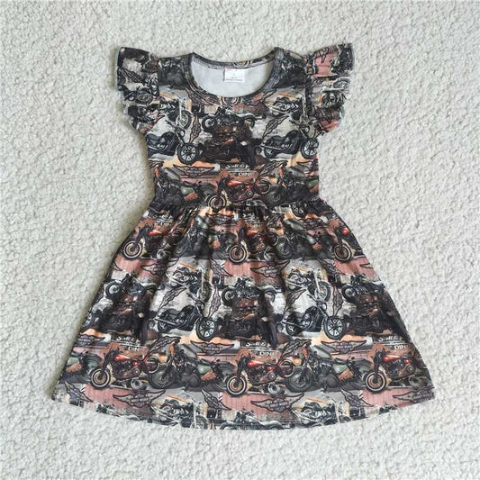 G5-10-3../* Motorcycle print retro color flying sleeve dress