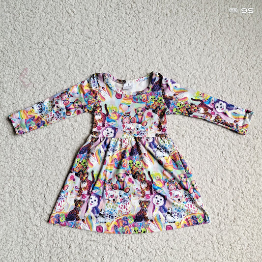 RTS NO MOQ SALES G3-12*.* Colorful bear, leopard and dog long-sleeved dress