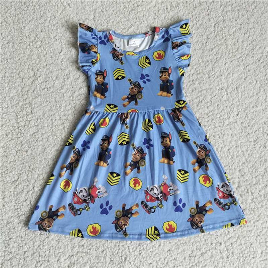 RTS SALES NO MOQ G4-3-7*;. Paw Patrol blue flying sleeves dress