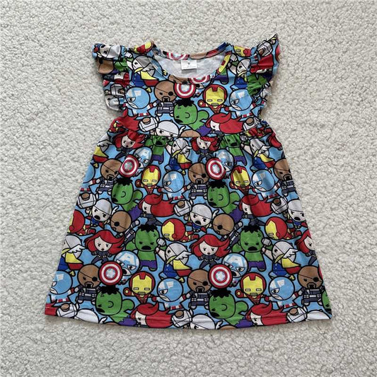 RTS SALES NO MOQ G4-3-7.* Colorful Monster Flying Sleeve Dress