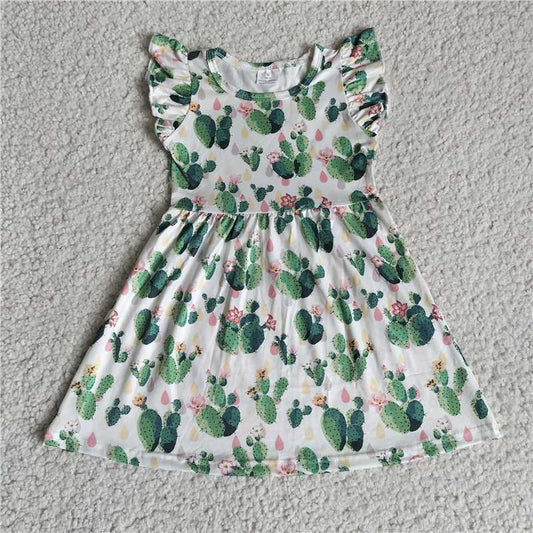 RTS SALES NO MOQ G4-3-7.*' Cactus flower flying sleeves dress