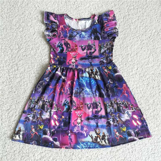 RTS SALES NO MOQ G4-3-7/* Mech Warrior Dark Purple Flying Sleeves Dress