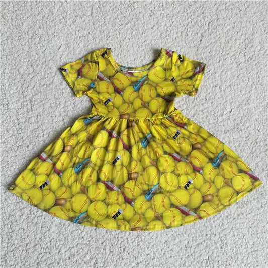 RTS SALES NO MOQ G4-11-8,*' Yellow baseball short-sleeved skirt