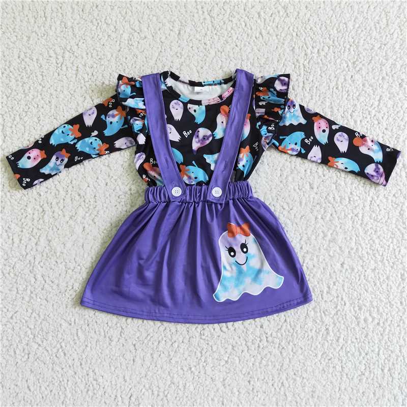 GLD0026 Halloween BOO ghost long-sleeved purple suspender skirt suit