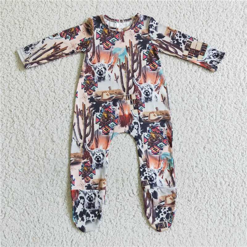 RTS NO MOQ Baby kids western style bull head cactus long stockings romper