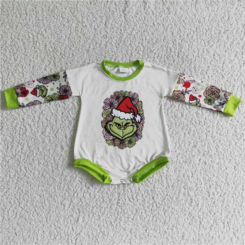 RTS NO MOQ Baby kids cartoon Christmas character long sleeve short romper