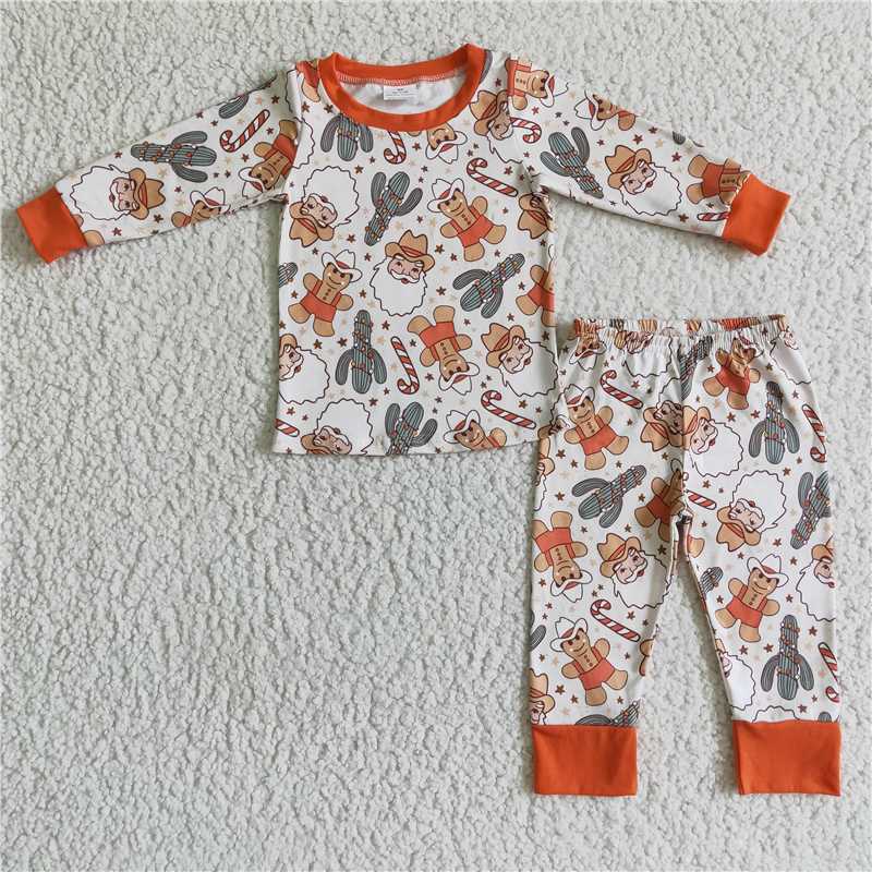 RTS NO MOQ BLP0082  BT0068 Boys Gingerbread Cactus Long Sleeve and Pants Set