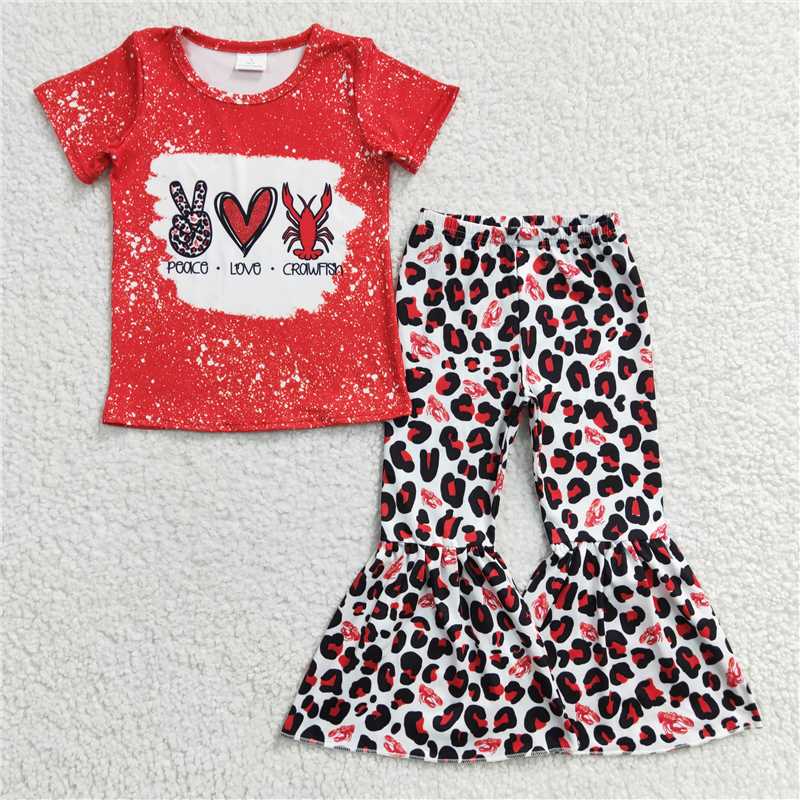 RTS NO MOQ Baby girl clothes Valentine Love Short Sleeve Pants Suit