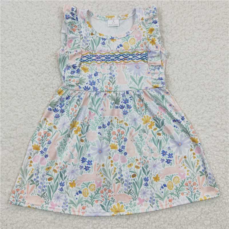 RTS baby girls clothes embroidery bunny floral short Sleeve dress romper