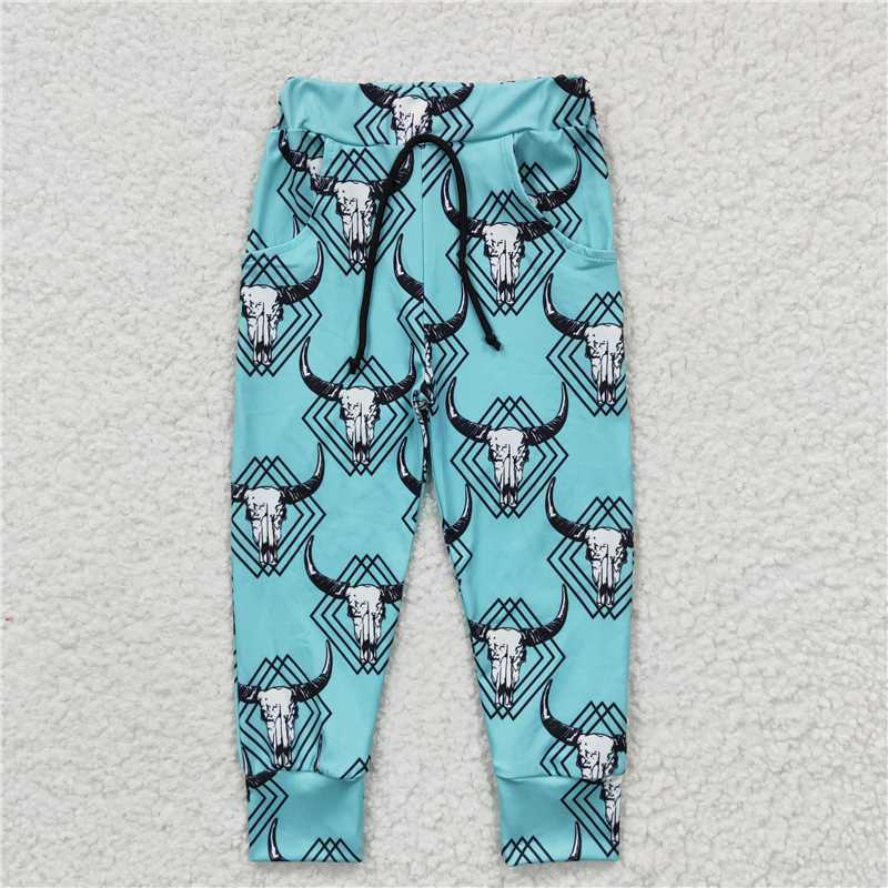 RTS NO MOQ Baby Boys Hand-painted Bull Head-Horse Pattern Drawstring Trousers