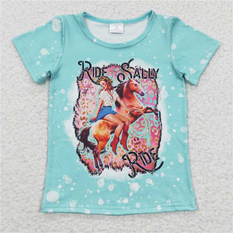 RTS NO MOQ ETA 5/7days Arrived GT0170+E2-28 RIDE horse riding blue short-sleeved top pink sequin flared pants sets