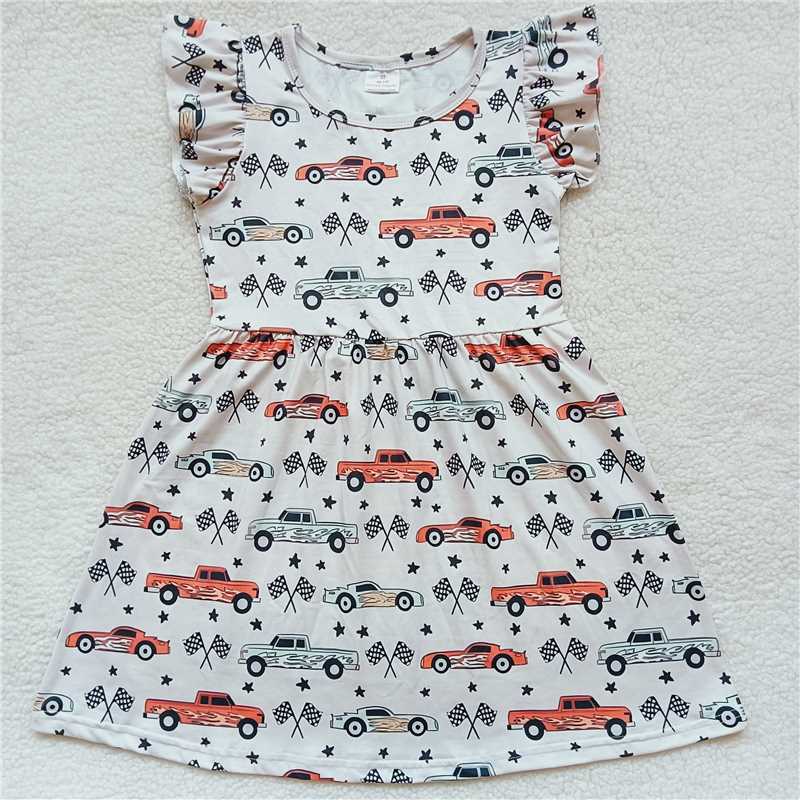 Orange checkered flag off-white flying sleeve dress 橘色车方格旗子米白色飞袖裙