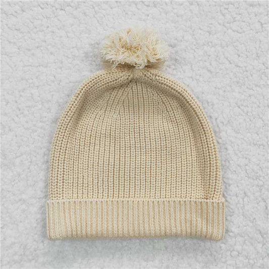 HA0002 Beige Fur Ball Hat