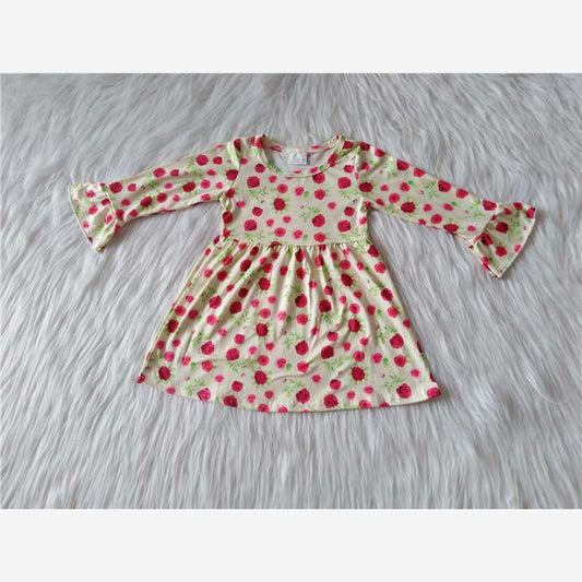 RTS NO MOQ SALES  G3-20-2/ Red flower bud yellow striped long-sleeved dress