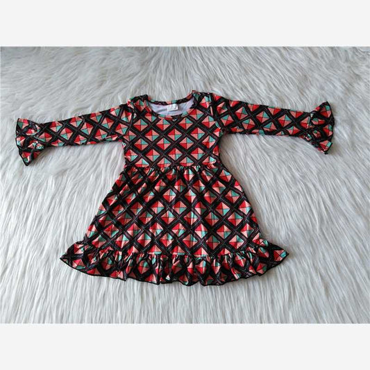 RTS NO MOQ SALES  G1-3..` Red square long-sleeved dress