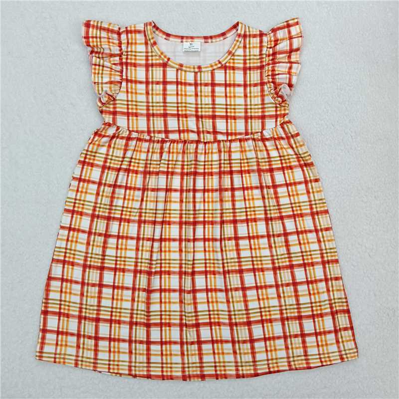 Orange plaid flying sleeve dress 橘红色格子飞袖裙