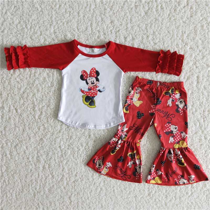 RTS NO MOQ 6 A14-28 Mickey Mouse Minnie Long Sleeve Top Flared Pants