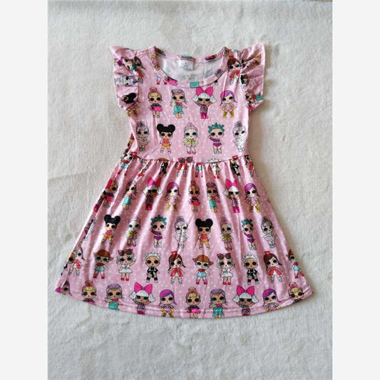 RTS SALES NO MOQ G1-8-3[] Little girl pink flying sleeve dress