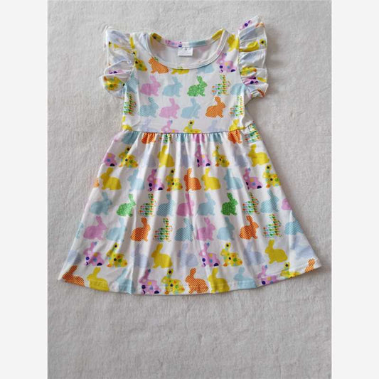 RTS SALES NO MOQ G2-7-8;; Little bunny white flying sleeve dress