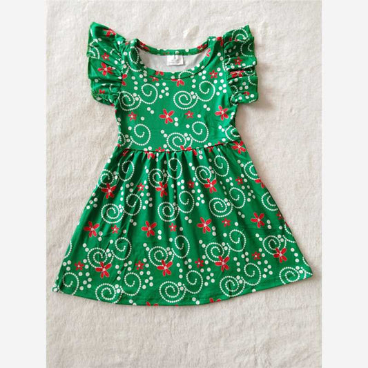 RTS SALES NO MOQ G2-11 Red flower, white polka dot, green flying sleeves dress