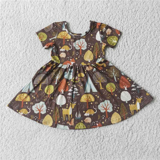 Hedgehog Mouse Brown Short Sleeve Dress 刺猬老鼠棕色短袖裙