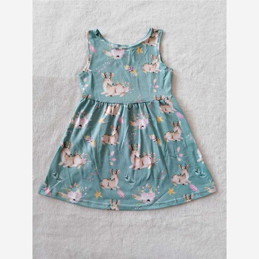 RTS SALES NO MOQ G2-11-1 Deer head flower sleeveless dress