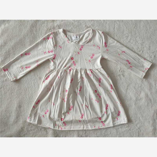 RTS NO MOQ SALES  G3-12-3** Pink flower white long-sleeved dress