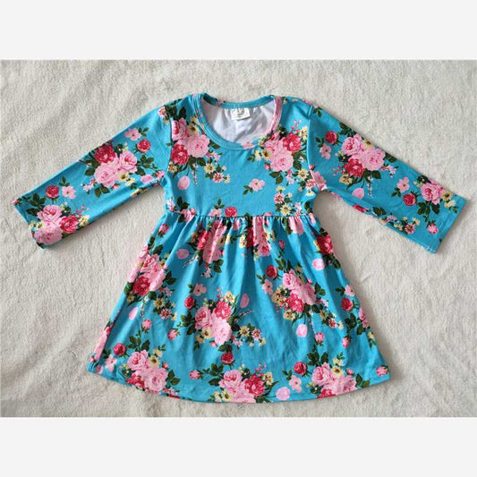 RTS NO MOQ SALES  G2-20-1; Pink, red, flower, green, leaf, long-sleeved dress