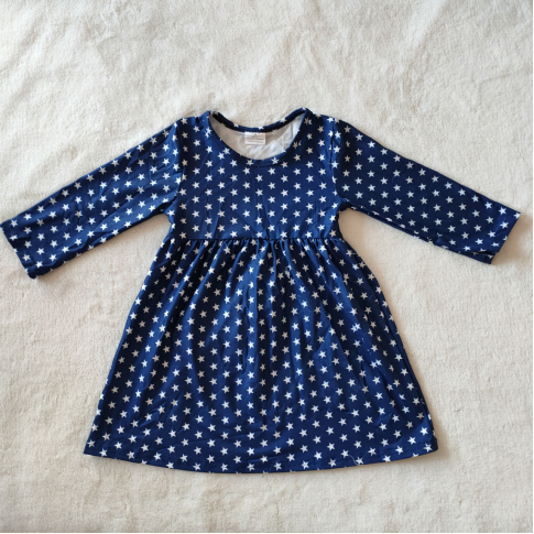 RTS NO MOQ SALES  G2-14\ Dark blue star long-sleeved dress