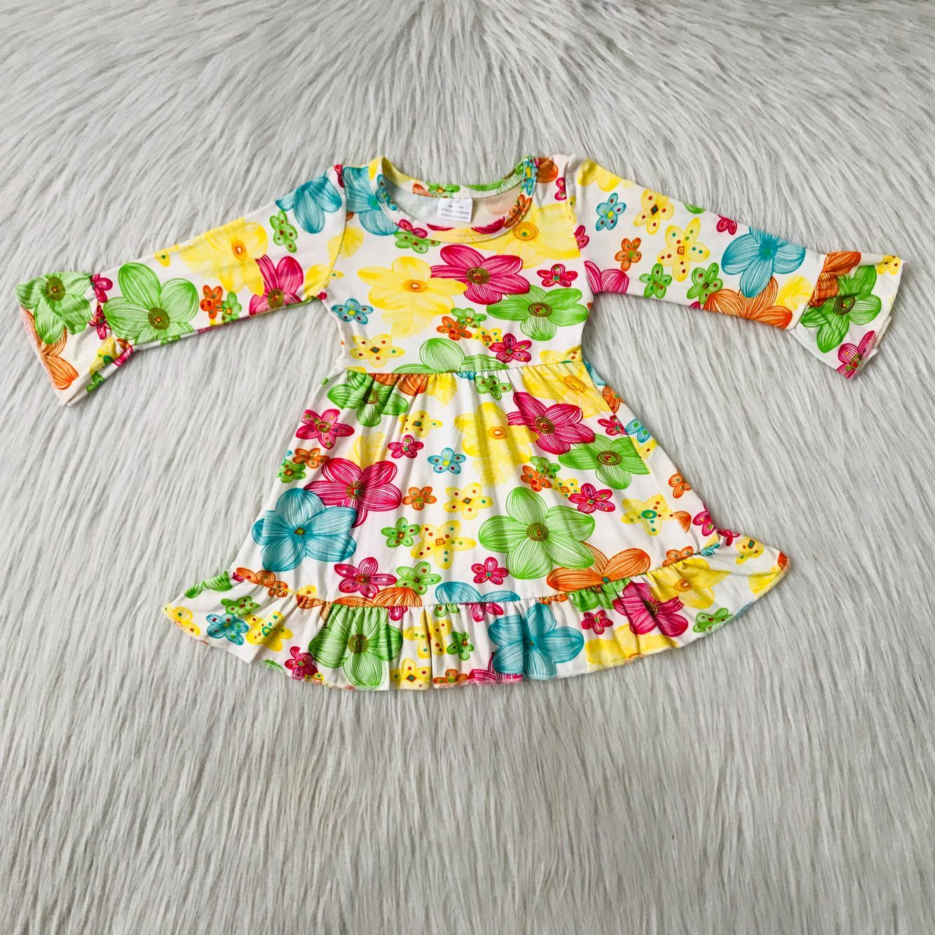 RTS NO MOQ SALES  G4-18 Colorful painting flower long sleeve dress