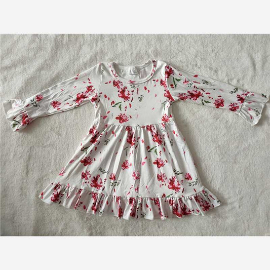 RTS NO MOQ SALES  G2-20-7;;; Red ink flower lace long-sleeved dress