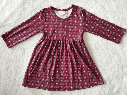 RTS NO MOQ SALES  G2-24-3\. SIU dark red long-sleeved dress with letters