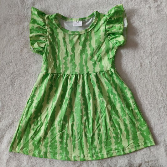 RTS SALES NO MOQ G3-15-**3 Green vertical striped flying sleeves dress