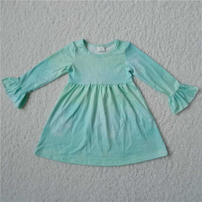 RTS NO MOQ SALES  G2-22]' Water green long-sleeved dress