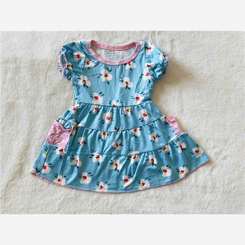 RTS SALES NO MOQ G2-23-3'. White floral light blue flying sleeves dress