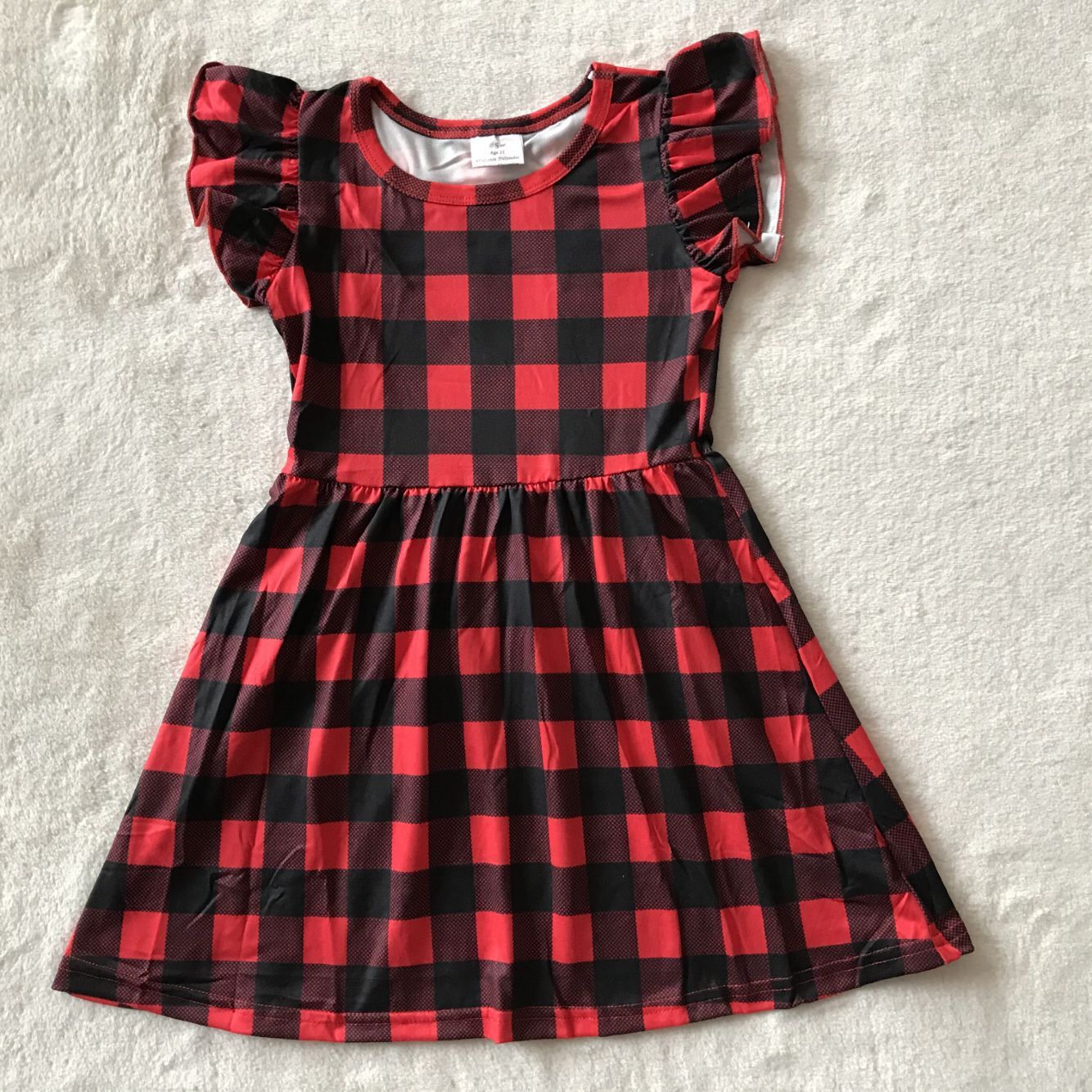 RTS SALES NO MOQ G4-23-- Black and red plaid flying sleeves skirt