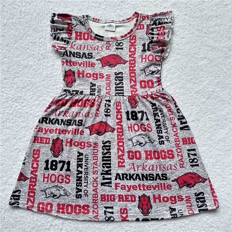 RTS SALES NO MOQ G3-11-3*‘\’ HOGS letter wild boar grey flying sleeve dress