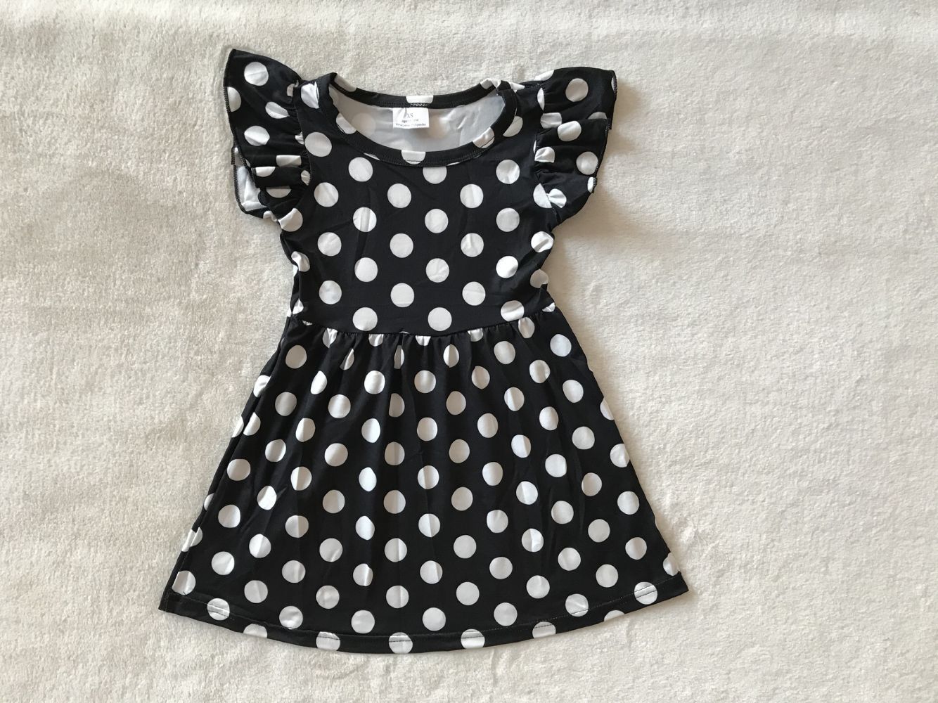 RTS SALES NO MOQ G3-15/ White polka dot black flying sleeves dress