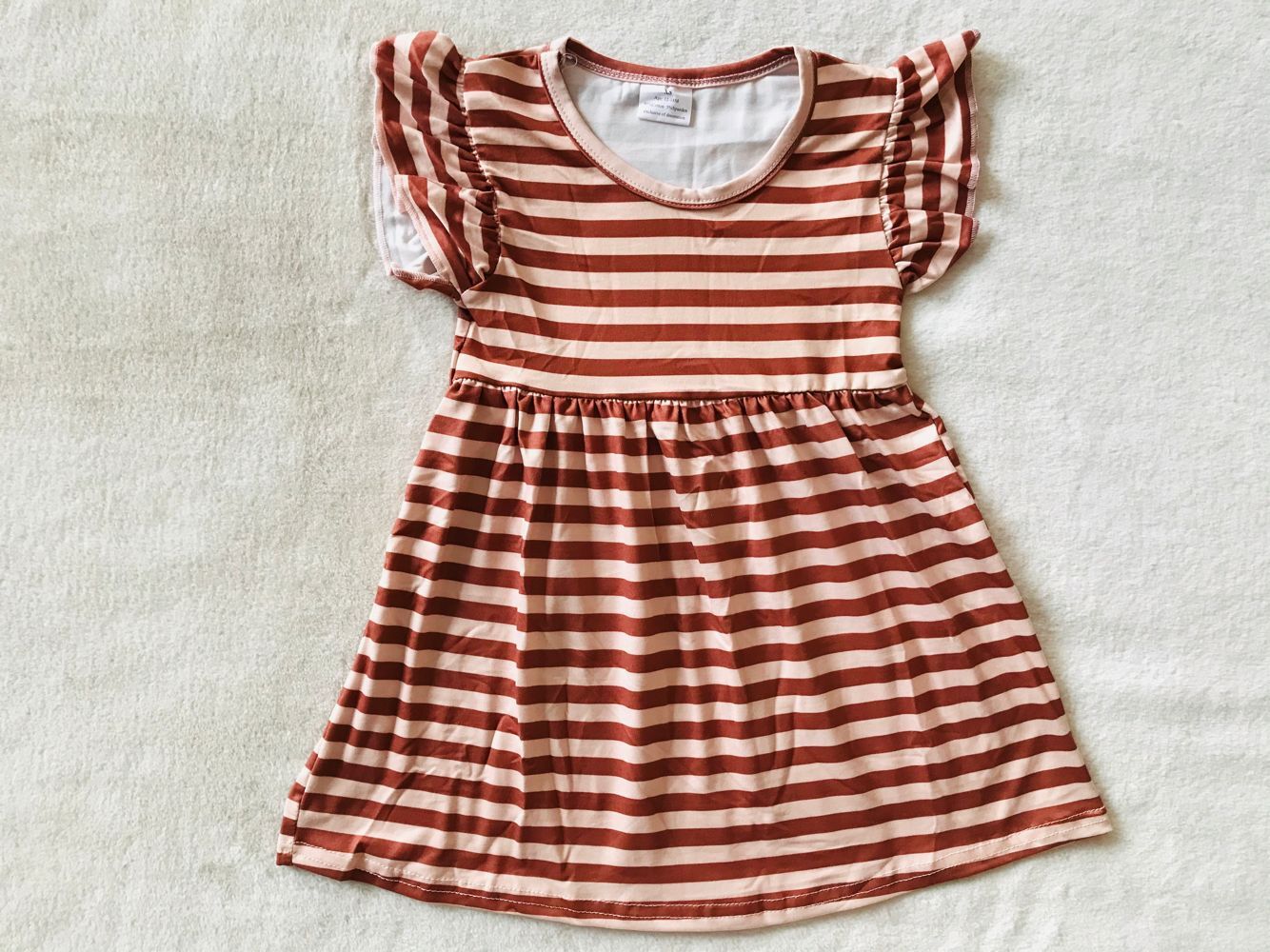 RTS SALES NO MOQ G3-15/* Light brown striped flying sleeves dress