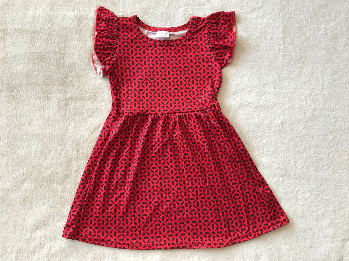 RTS SALES NO MOQ G3-15-2 Black polka dot square red flying sleeve dress