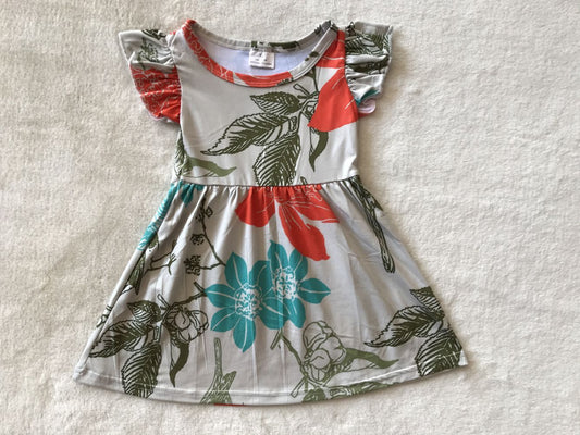 RTS SALES NO MOQ G3-15-3 Orange floral grey flying sleeves dress