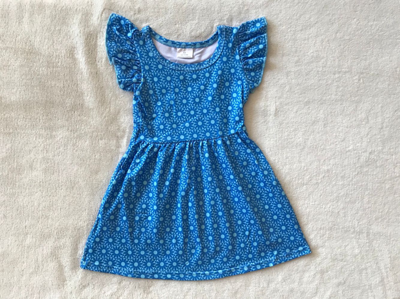 RTS SALES NO MOQ G3-15-2/. Blue polka dot dress with flying sleeves