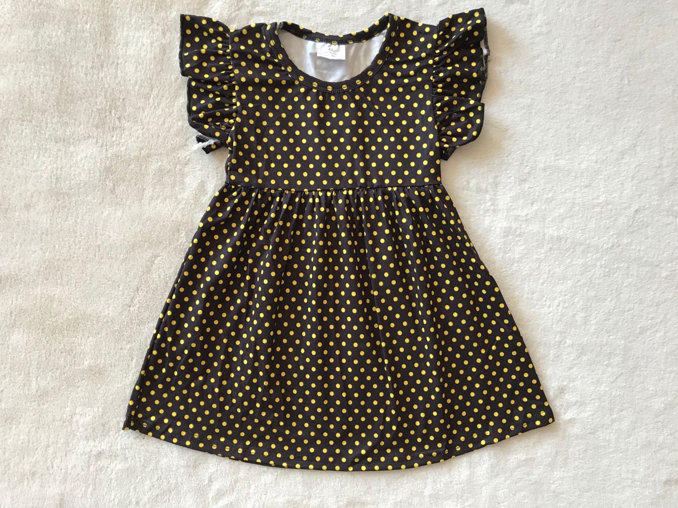 RTS SALES NO MOQ G3-11-1]] Yellow polka dot flying sleeve dress