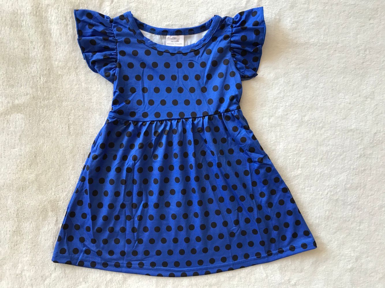 RTS SALES NO MOQ G3-15-2] Black polka dot blue flying sleeves dress