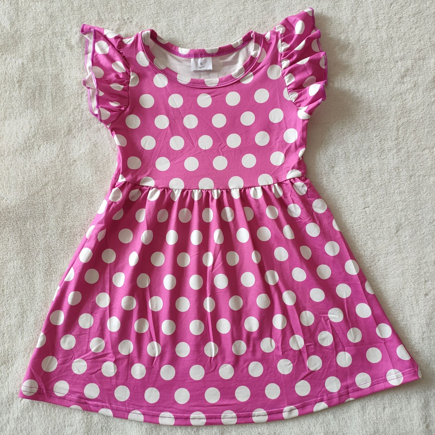 RTS SALES NO MOQ G3-19-2\* White polka dot purple flying sleeves dress