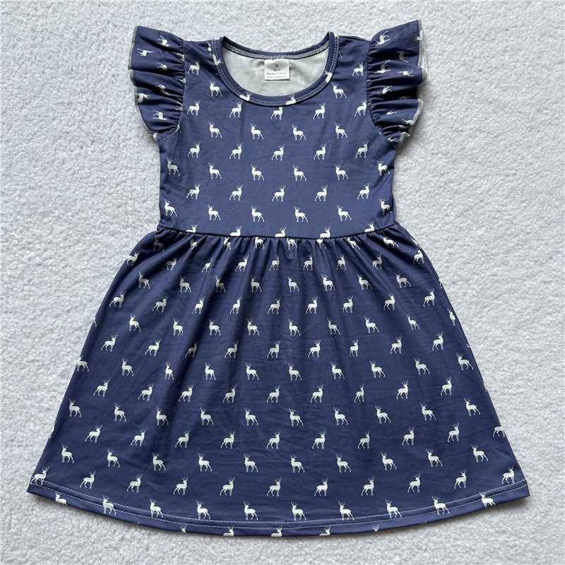 RTS SALES NO MOQ G5-7-4/ White fawn navy blue flying sleeves dress