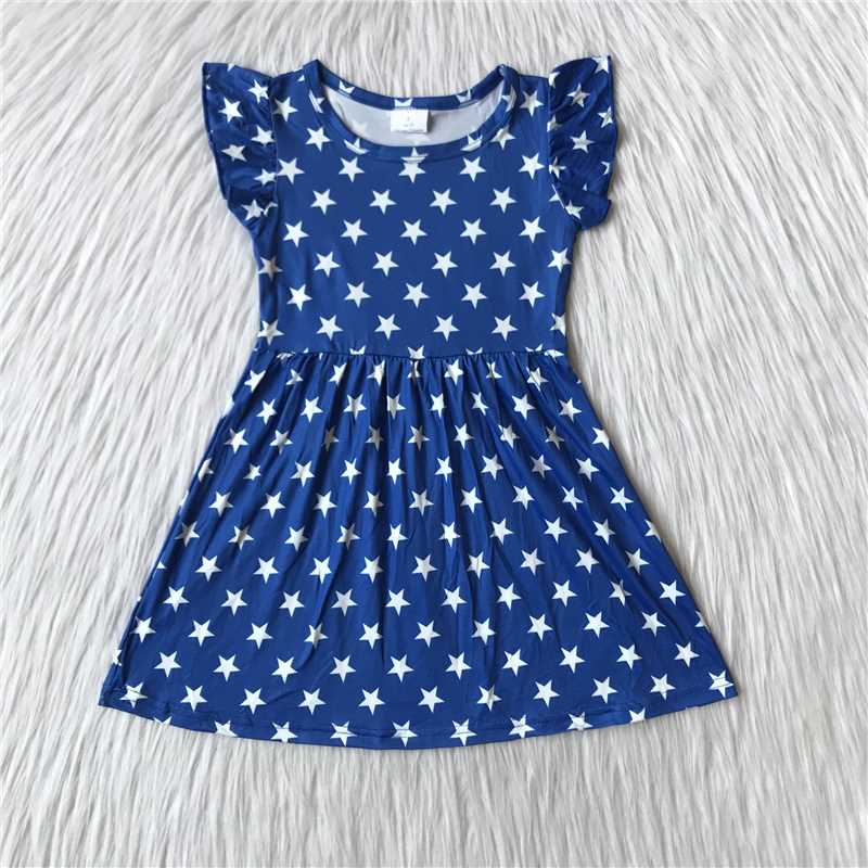 RTS SALES NO MOQ G2-19-1';\' Five-pointed star blue flying sleeves dress